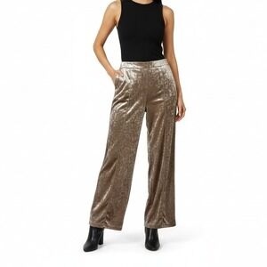NWT Serra Crushed Velvet Wide Leg Pants Womens S Gold High Rise Luxe Going Out